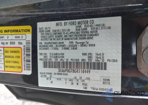 2016 Ford Fusion S from USA, damaged, VIN 3FA6P0G78GR118449